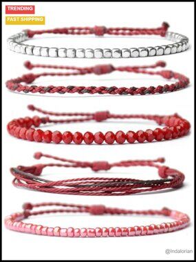 Handmade Waterproof Rope Beaded Bracelet Stack Set of 5 Summer Boho